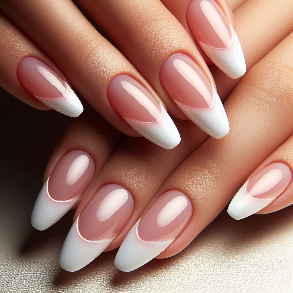 French Acrylic Extension with White Powder