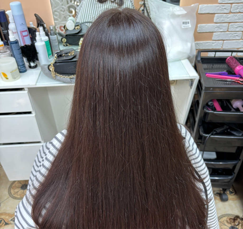 Окрашивание волос в один тон , длинные волосы