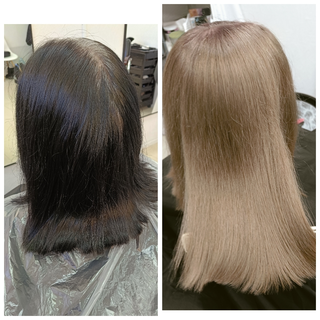 Выход из чёрного в русый
( безопасная кислотная смывка) + окрашивание