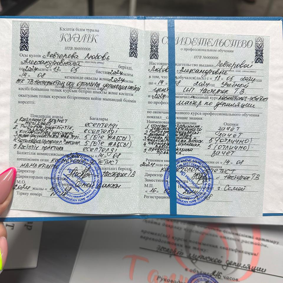 Свидетельство для действующих мастеров