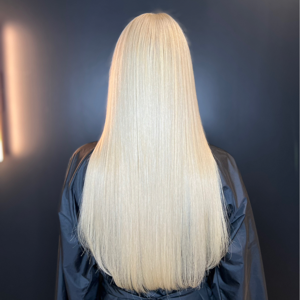 Total Blonde (root lightening + toning with dye) - Short hair $180   - Medium hair $230   - Long hair $270     - Extra thickness +$50