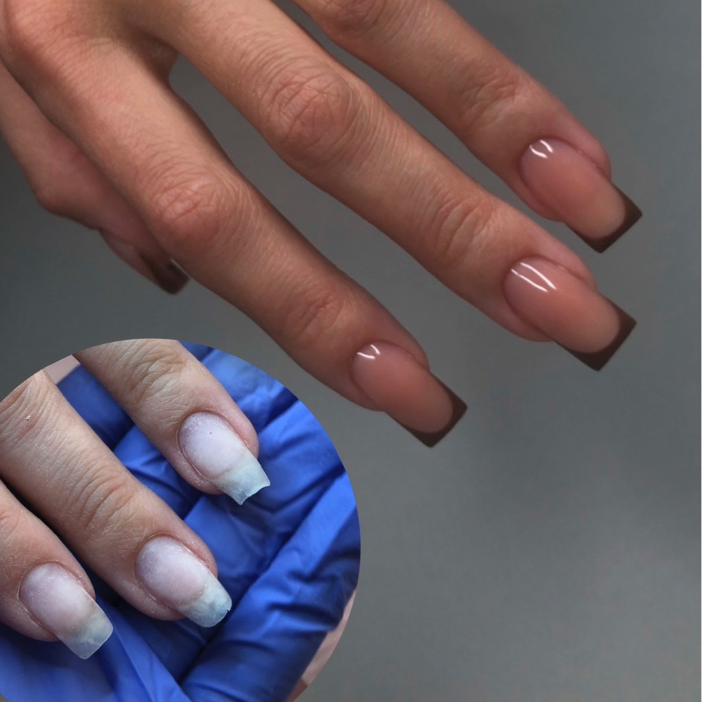 Комбинированный маникюр с моделированием и покрытием