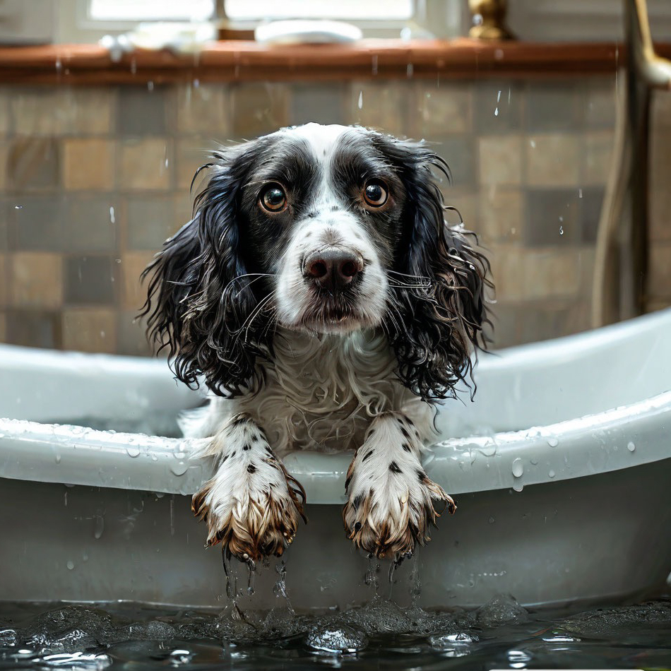 Русский охотничий спаниель ( мытье )