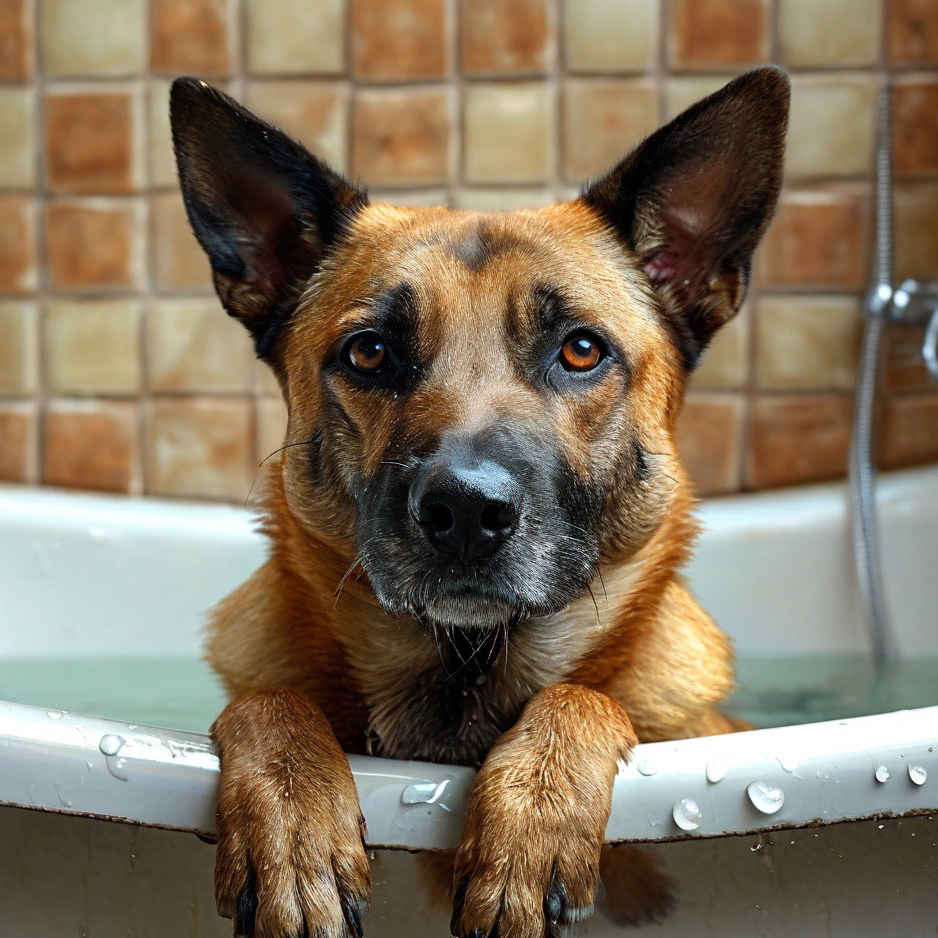 Бельгийская овчарка (малинуа) ( мытье )