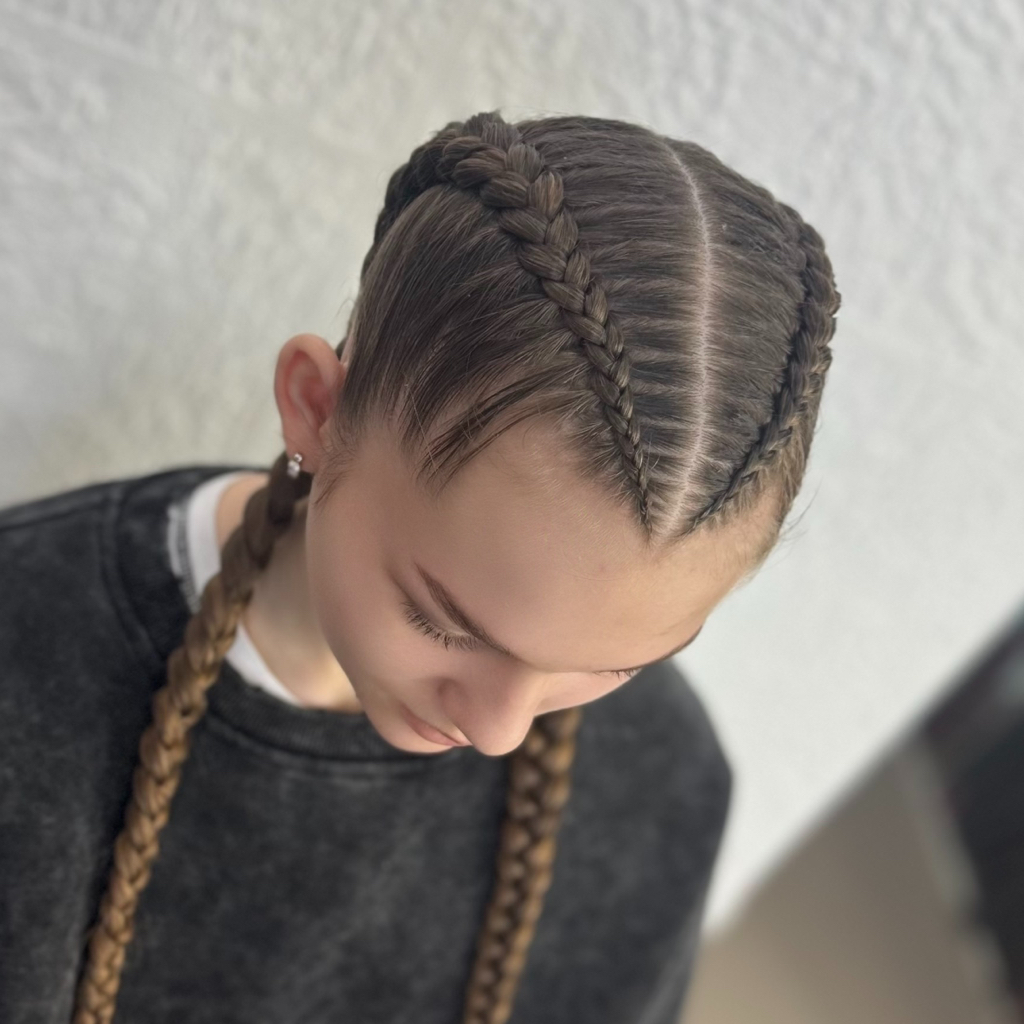 Два брейда из своих волос. Время плетения 20-40 минут. Стоимость 700₽