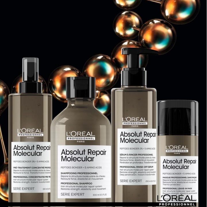 Уход L'ORÉAL PROFESSIONEL 
Absolut Repair  Molecular 
Восстановление макро- молекулярной структуры волос.