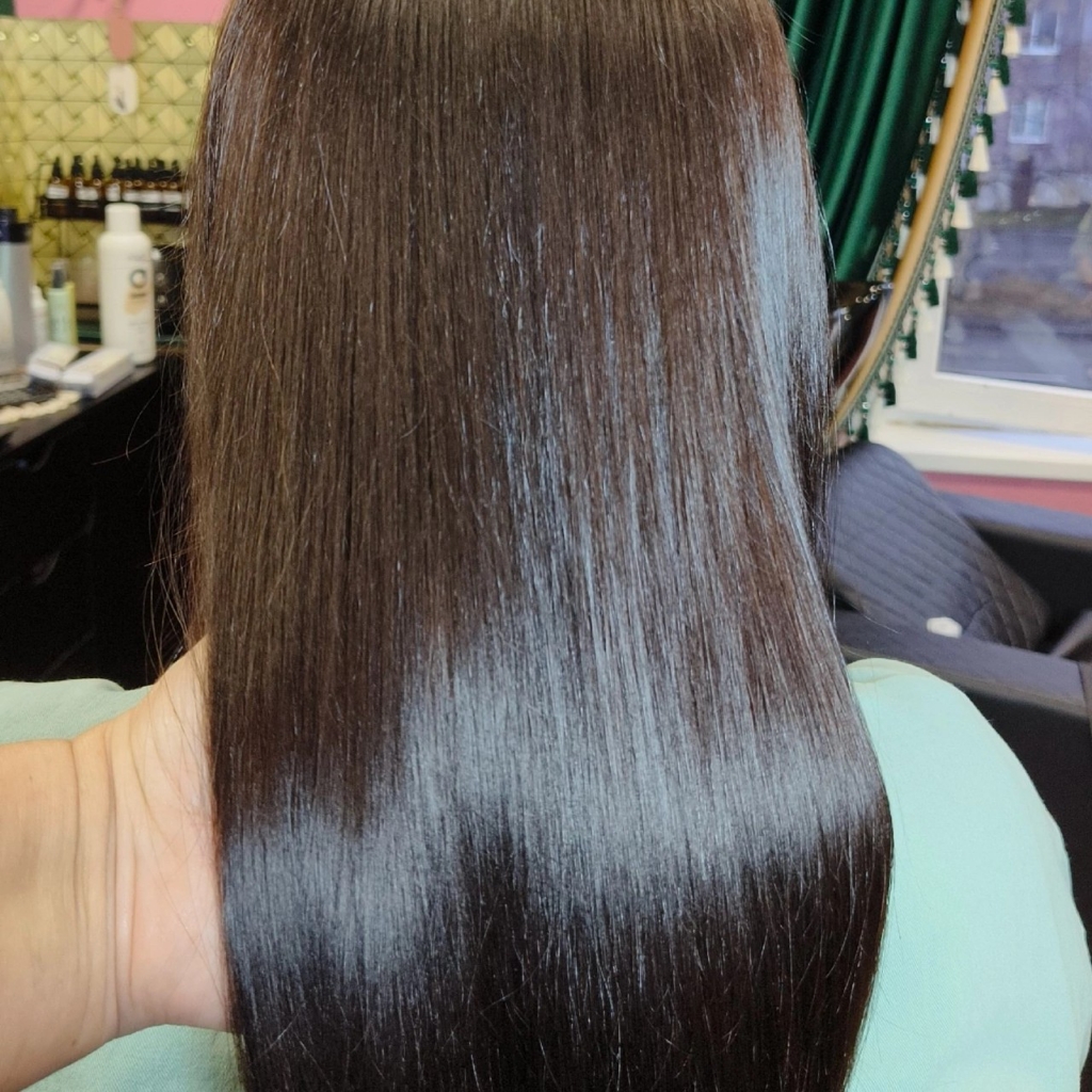 Равномерное окрашивание, длинные волосы