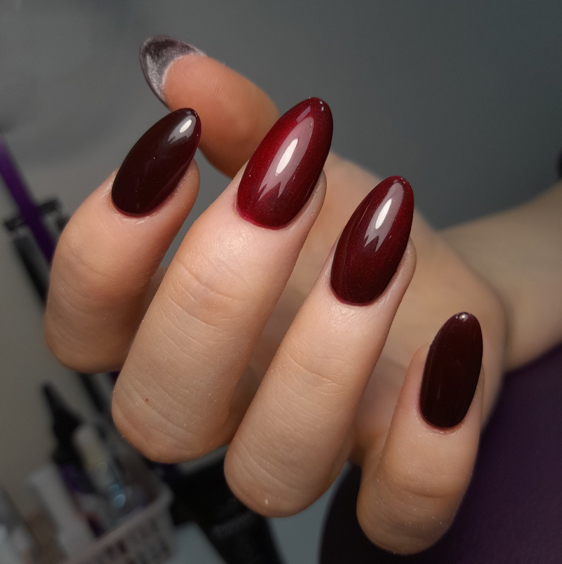 Дизайн , Гель-лак кошачий глаз + витражный гель на все ногти