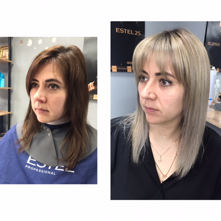 Сложное окрашивание волос (выход из чёрного, Airtouch на тёмные волосы, из русого цвета в блонд , исправление чужого окрашивания)длина ниже плеч