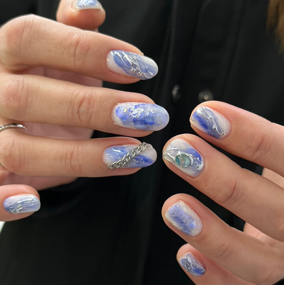 Пилочный маникюр + сложный дизайн (длинные ногти)/ file manicure + hard design (long nails)
