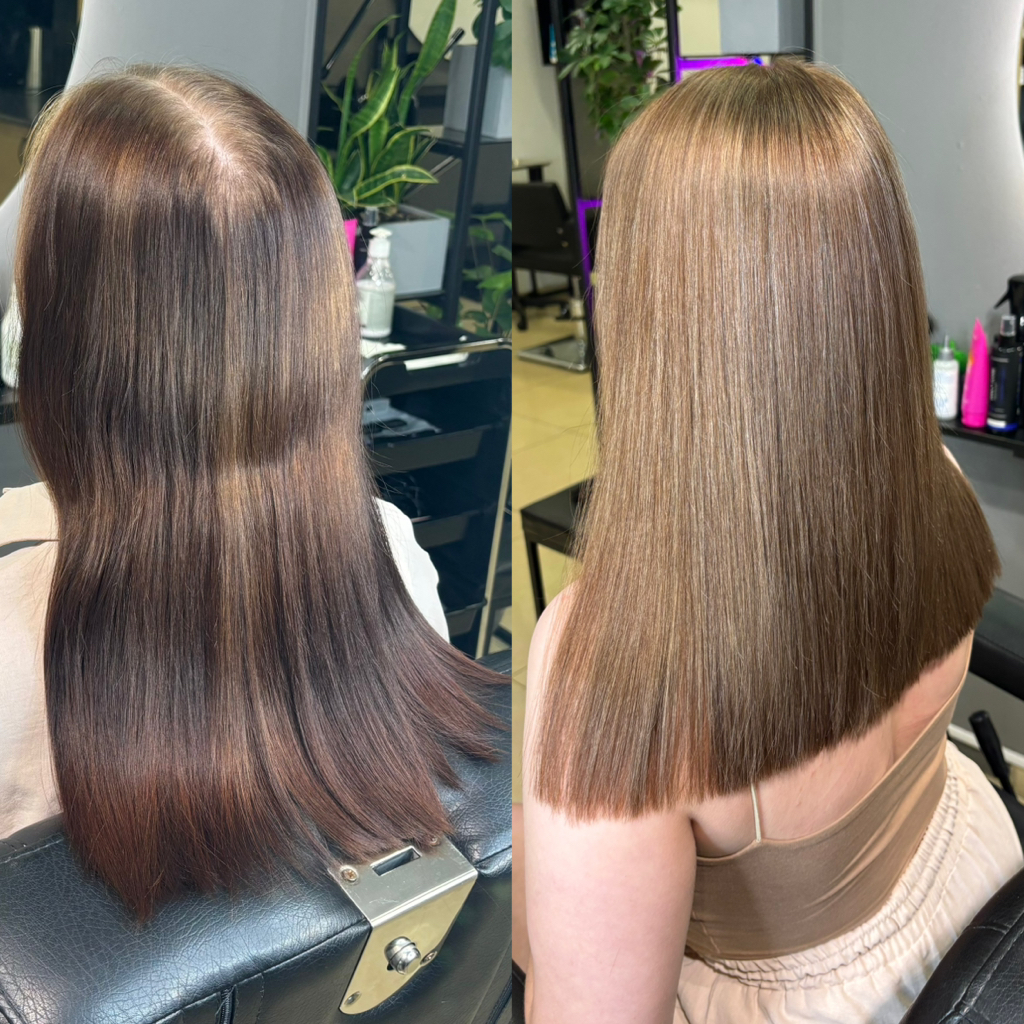 Окрашивание волос(из шатенки в русый блонд)