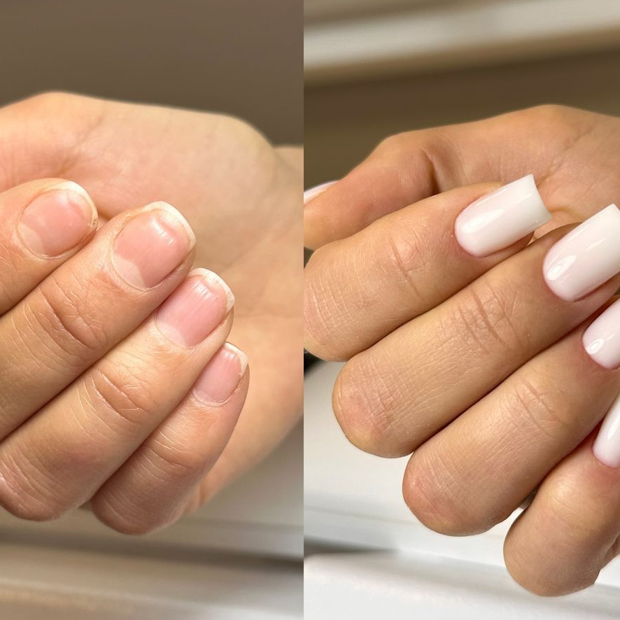 Наращивание ногтей+однотонное покрытие (дизайн не входит)