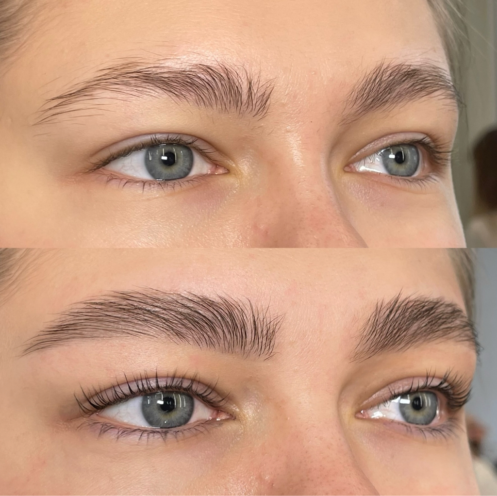 Долговременная укладка бровей с коррекцией и окрашиванием + ламинирование ресниц