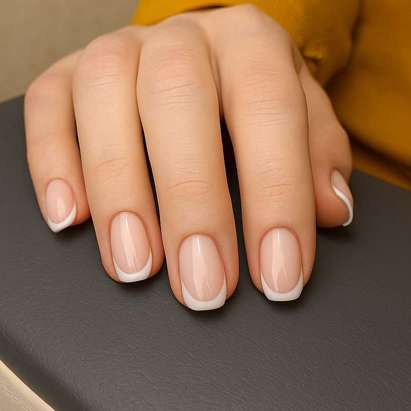 Маникюр комбинированный с укреплением и покрытием френч