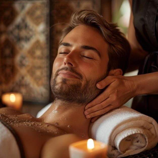 "Спа программа -"Джентльмен" Парение в кедровой бочке 15мин. массаж спины и шеи 30 мин. обертывание все тело классика, Массаж лица ,шеи