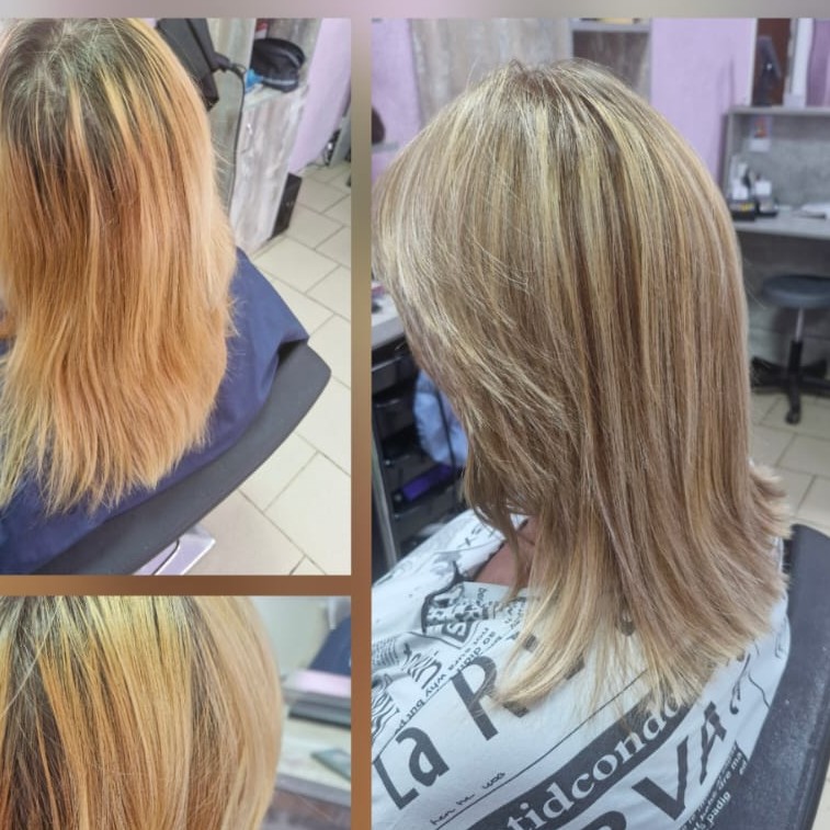 мелирование частое  до лопаток