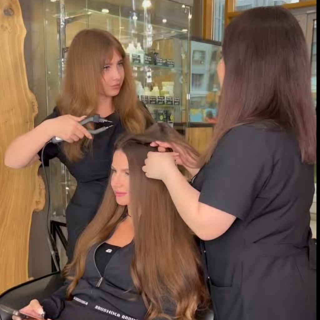 наращивание волос в 4 руки