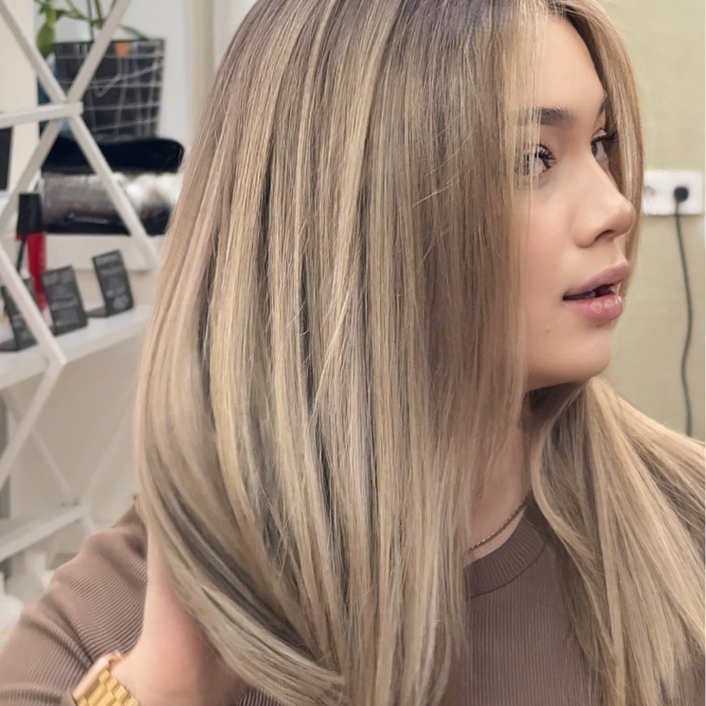 Растяжка цвета красителем без доп осветления на уже осветленных волосах