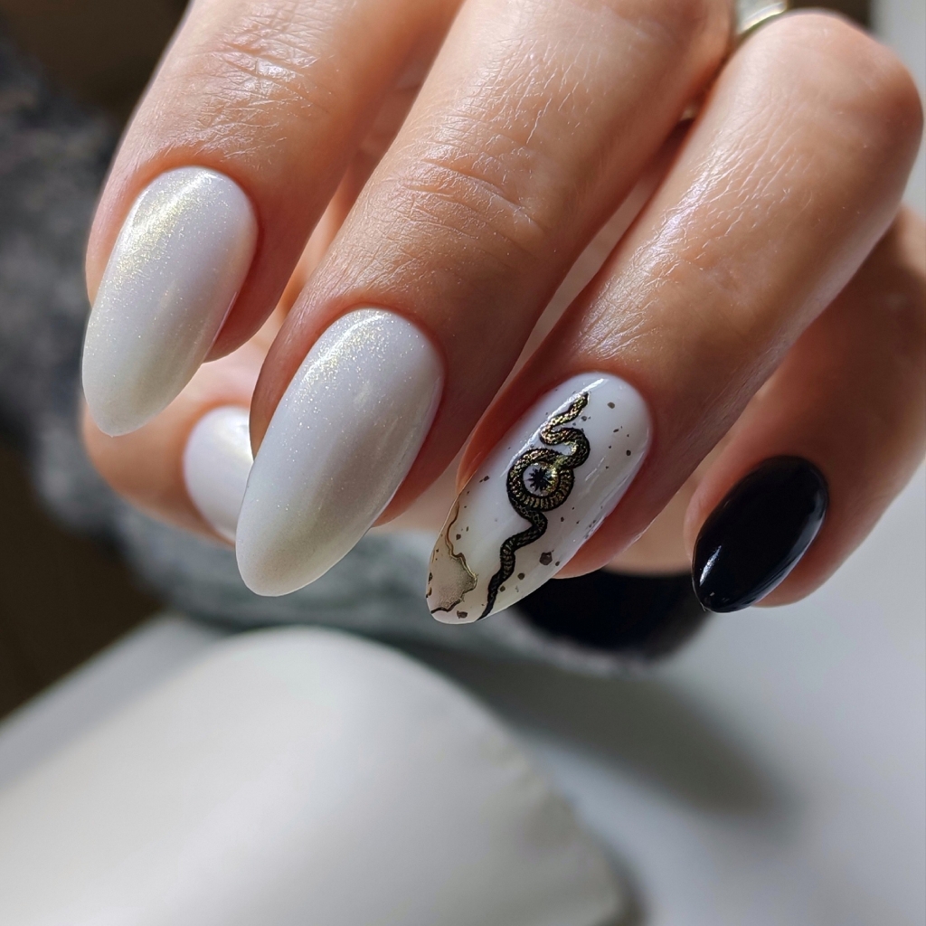 Монодизайн 1 ноготь использование одной из  техник (стемпинг контурный, втирка, слайдер, поталь, паутинка)