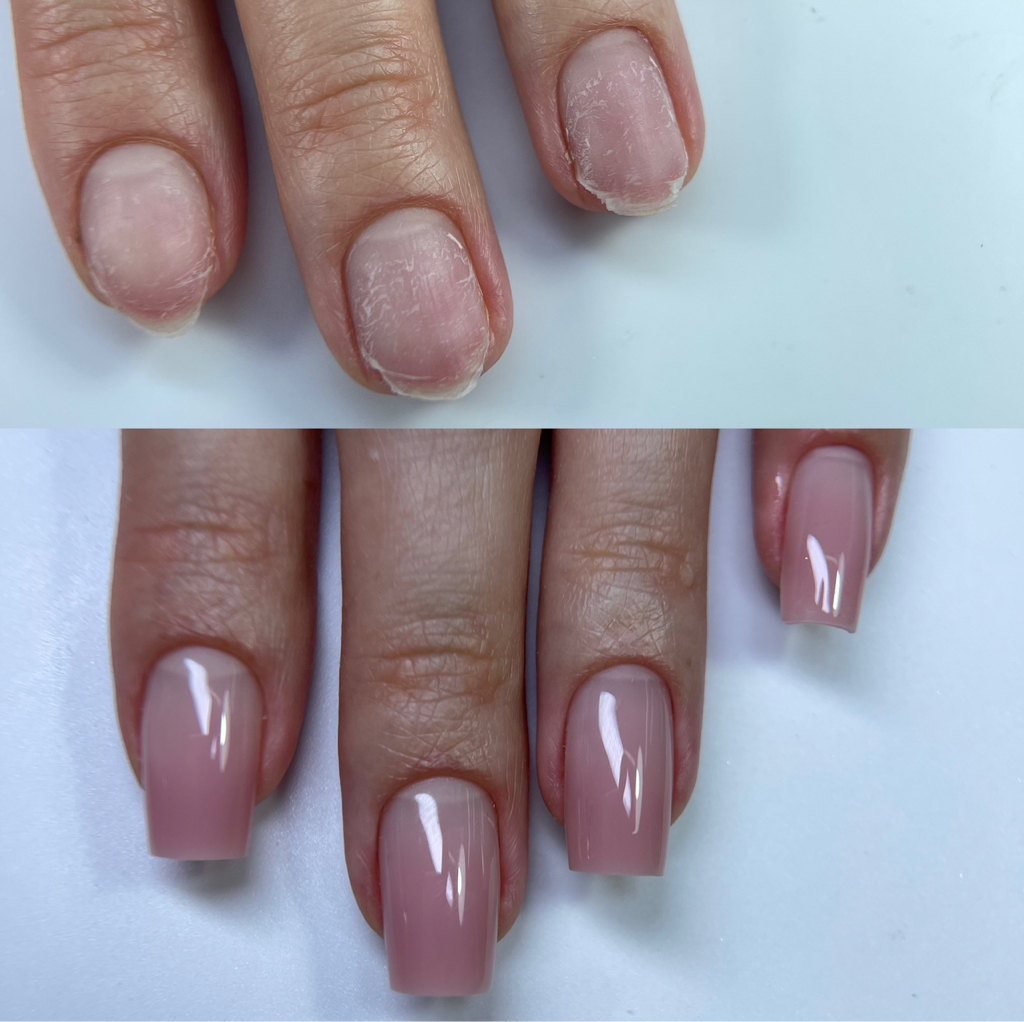 Наращивание коротких ногтей нюд , камуфляж  без дизайна  ,