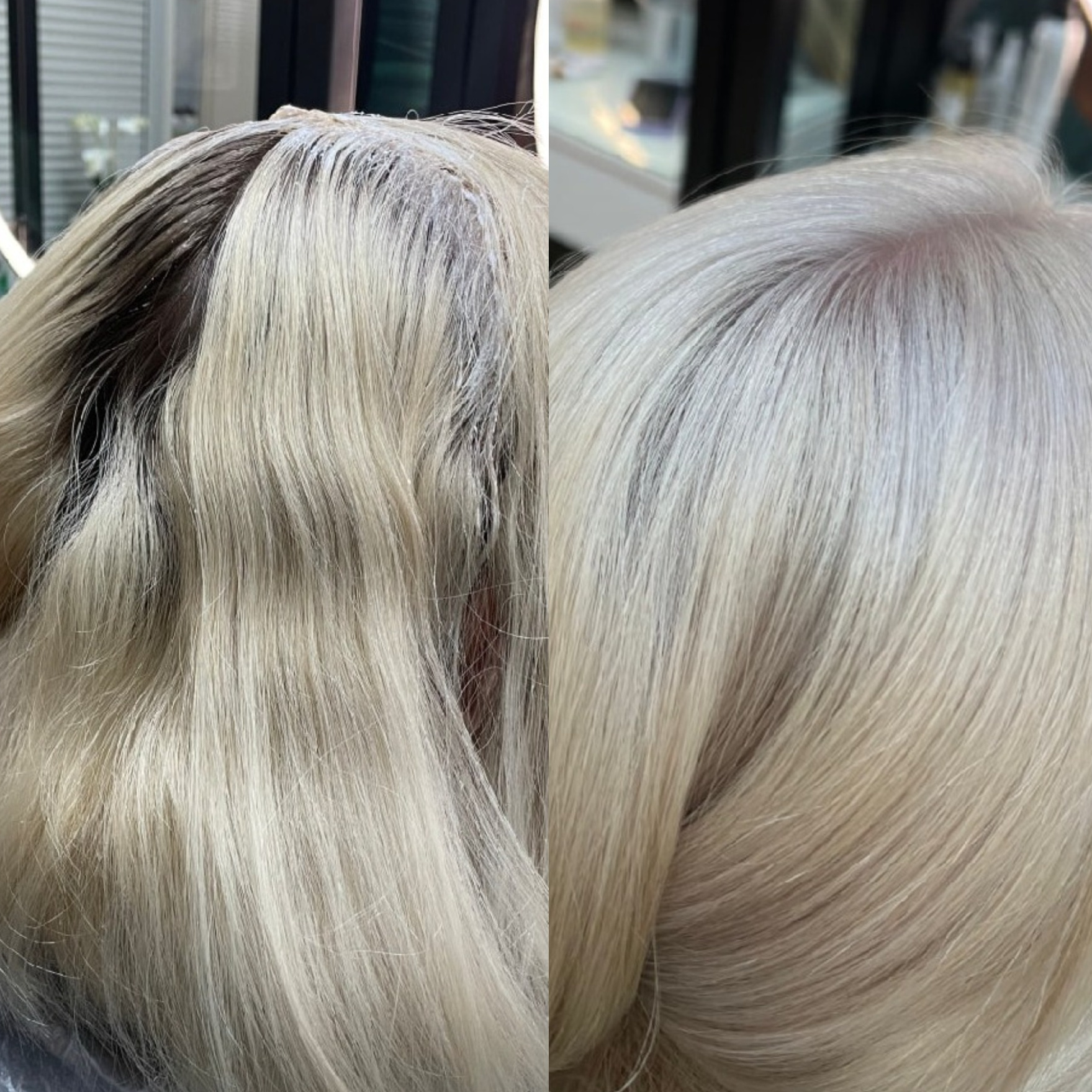 Прикорневое обесцвечивание и тонирование по всей длине (средние волосы)