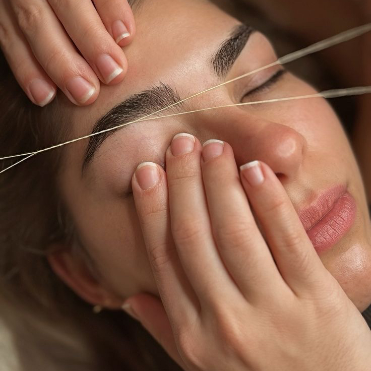 Коррекция бровей пинцетом, нитью