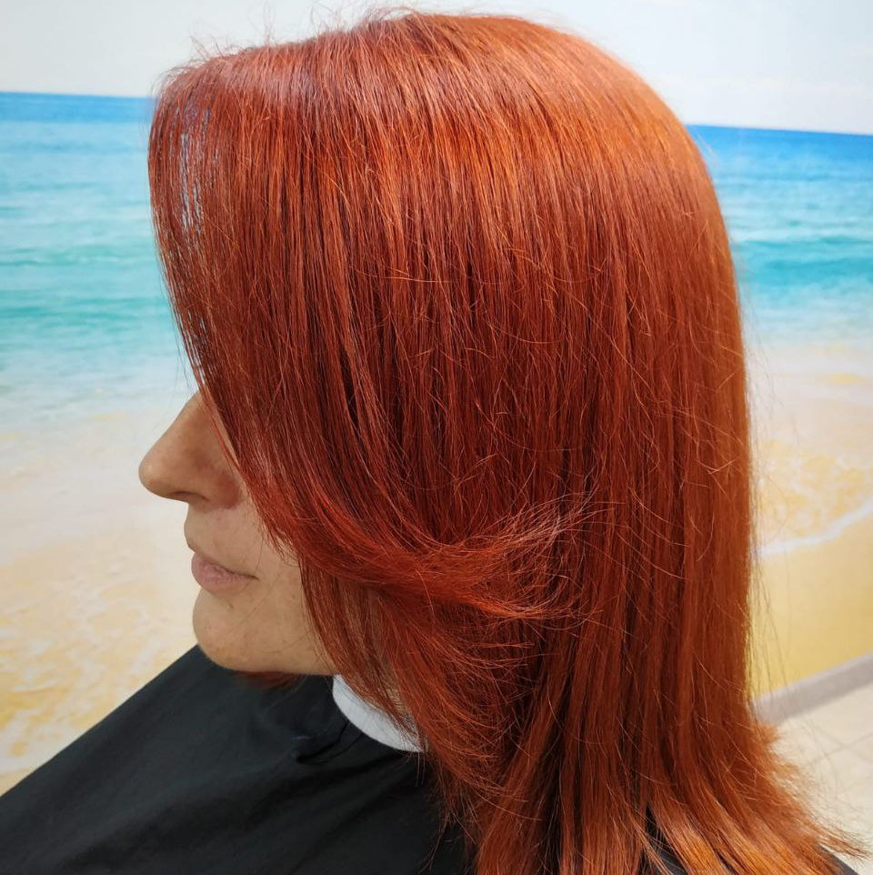 Окрашивание в один тон средние волосы