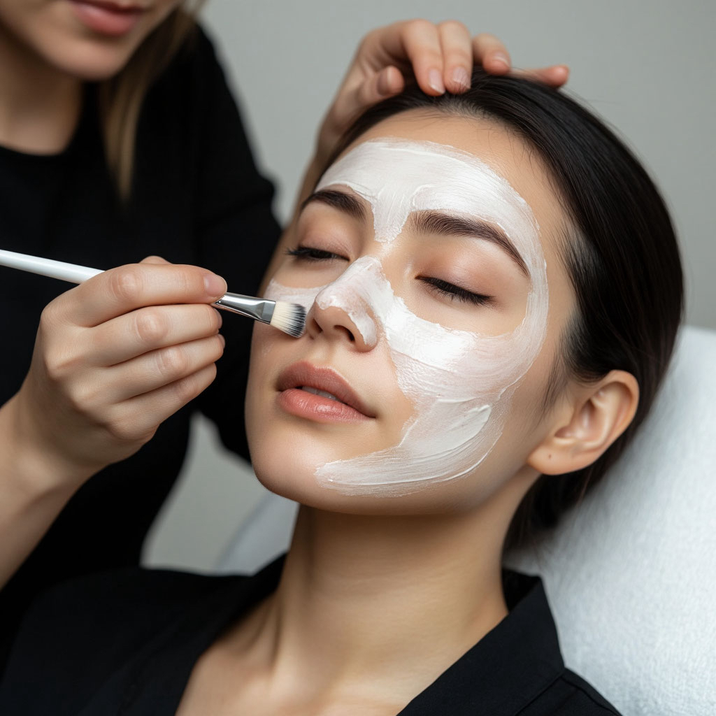 Уходовая процедура на основе массажа лица (массаж лица + пилинг+ маска+ уход)