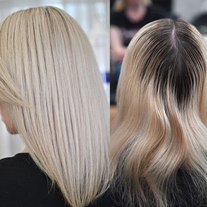 Блондирование корней (до 3 см) + тонирование на всю длину ESTEL/ MATRIX