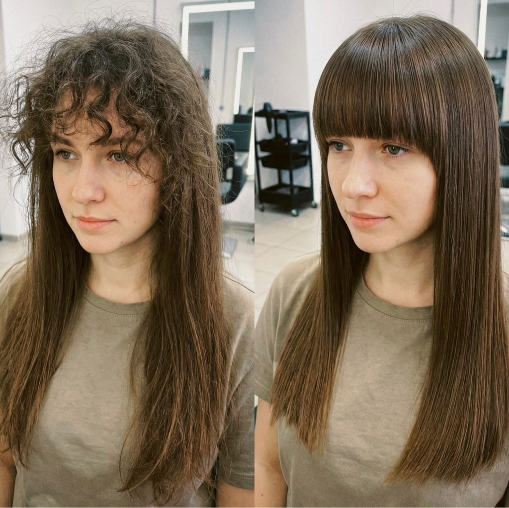 Кератиновое выпрямление челки