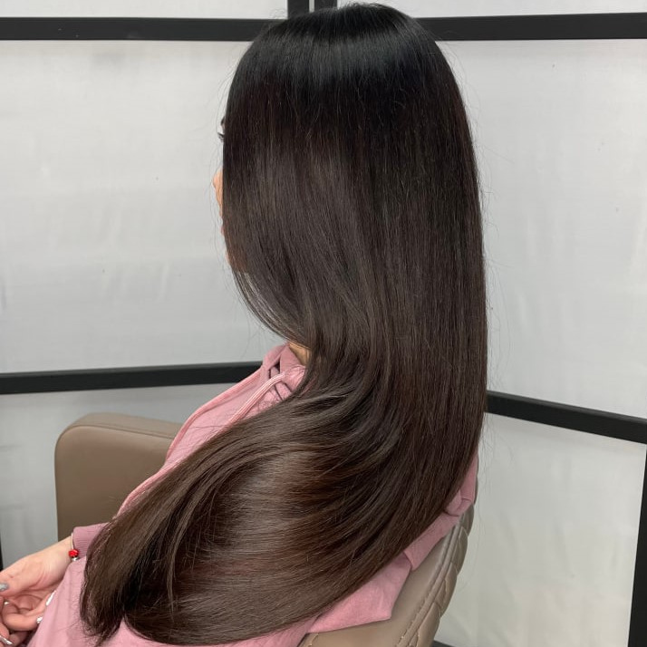 Окрашивание в 1 тон, своей краской (очень длинные волосы)