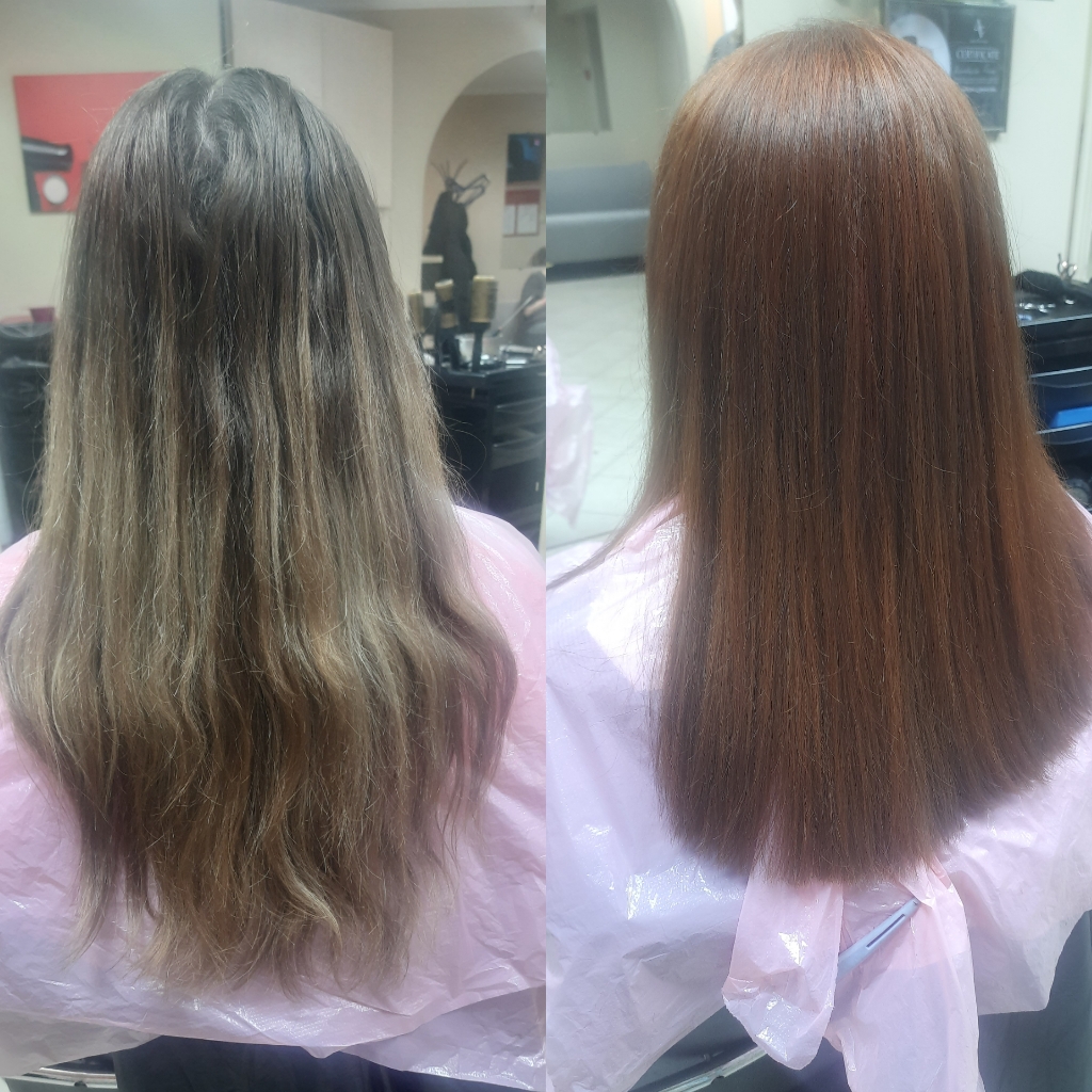 окрашивание длинные волосы  в 1 тон