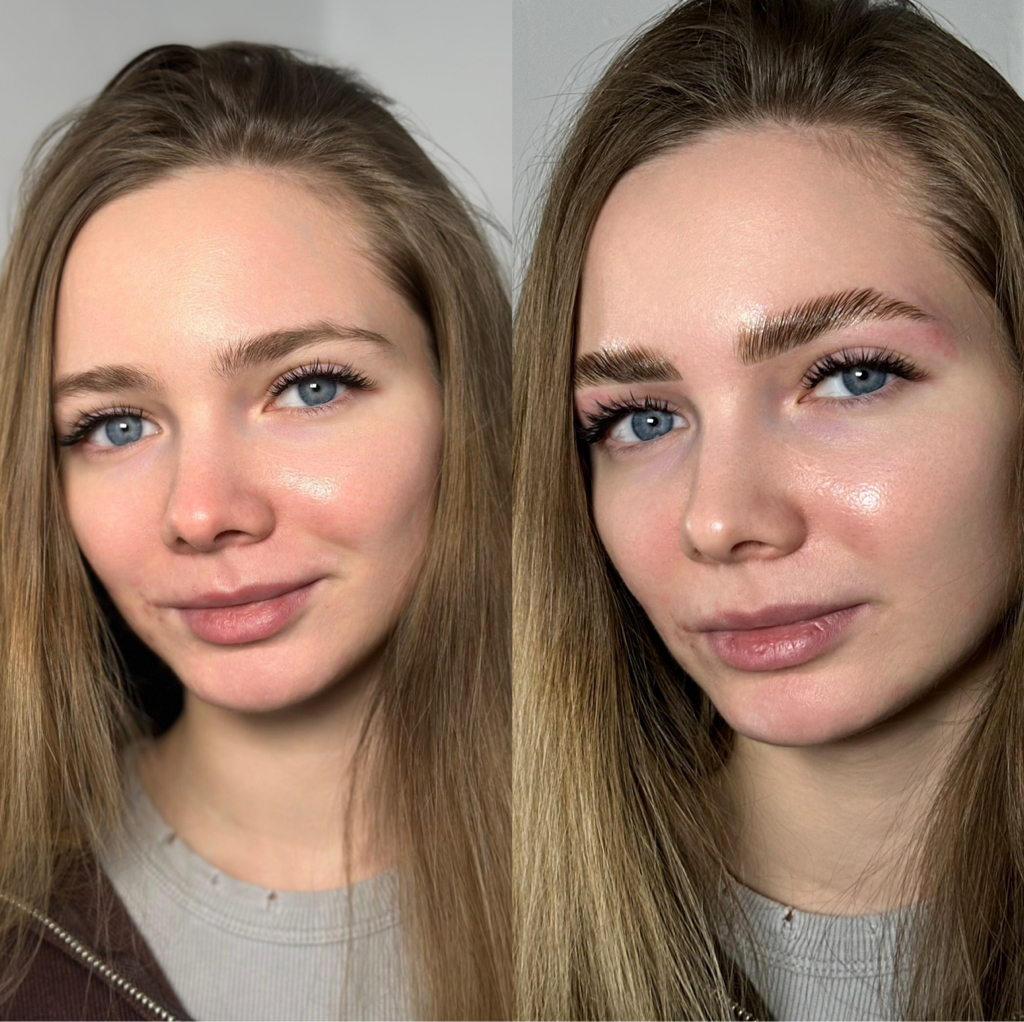 Долговременная укладка + окрашивание+ коррекция бровей