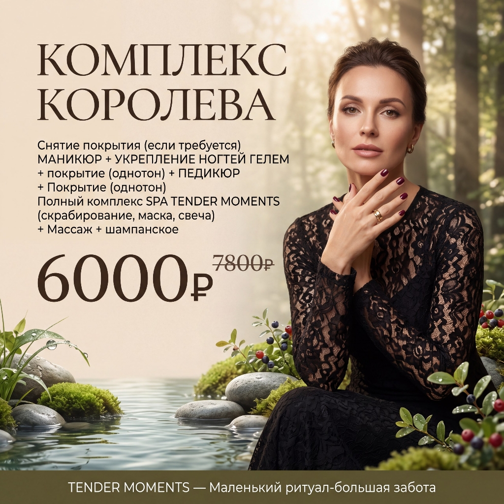 Комплекс "КОРОЛЕВА": Маникюр (однотон)+Педикюр (однотон)+ SPA