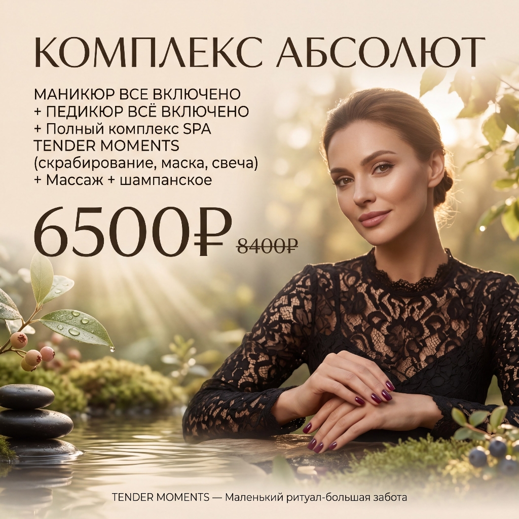 Комплекс "АБСОЛЮТ": Маникюр ВСЕ ВКЛЮЧЕНО+ Педикюр ВСЁ ВКЛЮЧЕНО+SPA TENDER MOMENTS