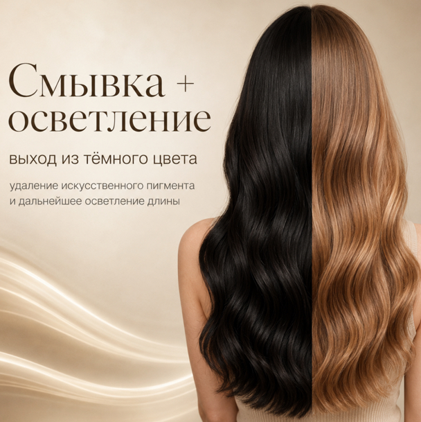 Кислотная смывка+осветление+тонирование | длинный волос ниже лопаток